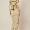 Contrast Cut Out Backless Slip Maxi Dress>MICAS Clearance