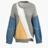 Contrast Denim Stitching Round Neck Sweater>MICAS Fashion