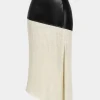 Contrast Faux Leather And Linen Slit Asymmetrical Skirt>MICAS Outlet