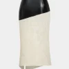 Contrast Faux Leather And Linen Slit Asymmetrical Skirt>MICAS Outlet