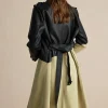 Contrast Faux Leather Patchwork Pocket Belted Coat>MICAS Best