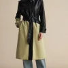 Contrast Faux Leather Patchwork Pocket Belted Coat>MICAS Best
