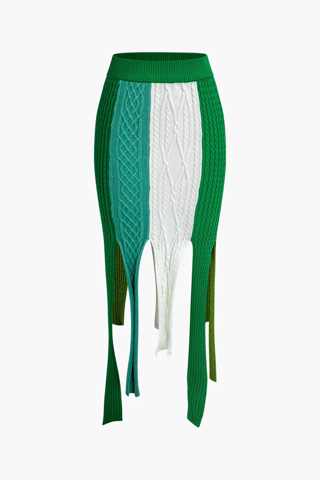 Contrast Fringe Hem Knit Midi Skirt>MICAS Sale
