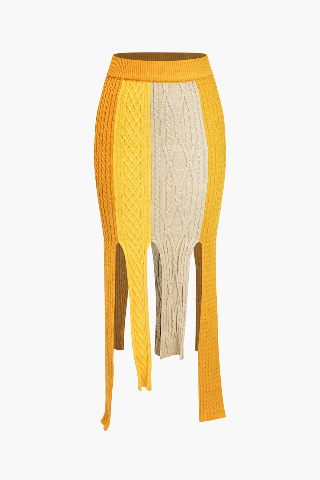 Contrast Fringe Hem Knit Midi Skirt>MICAS Sale