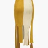 Contrast Fringe Hem Knit Midi Skirt>MICAS Sale