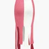 Contrast Fringe Hem Knit Midi Skirt>MICAS Sale