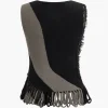 Contrast Fringe Sweater Tank Top>MICAS Best