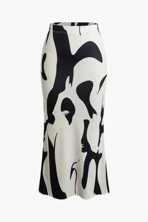 Contrast High Waist Midi Skirt>MICAS Online