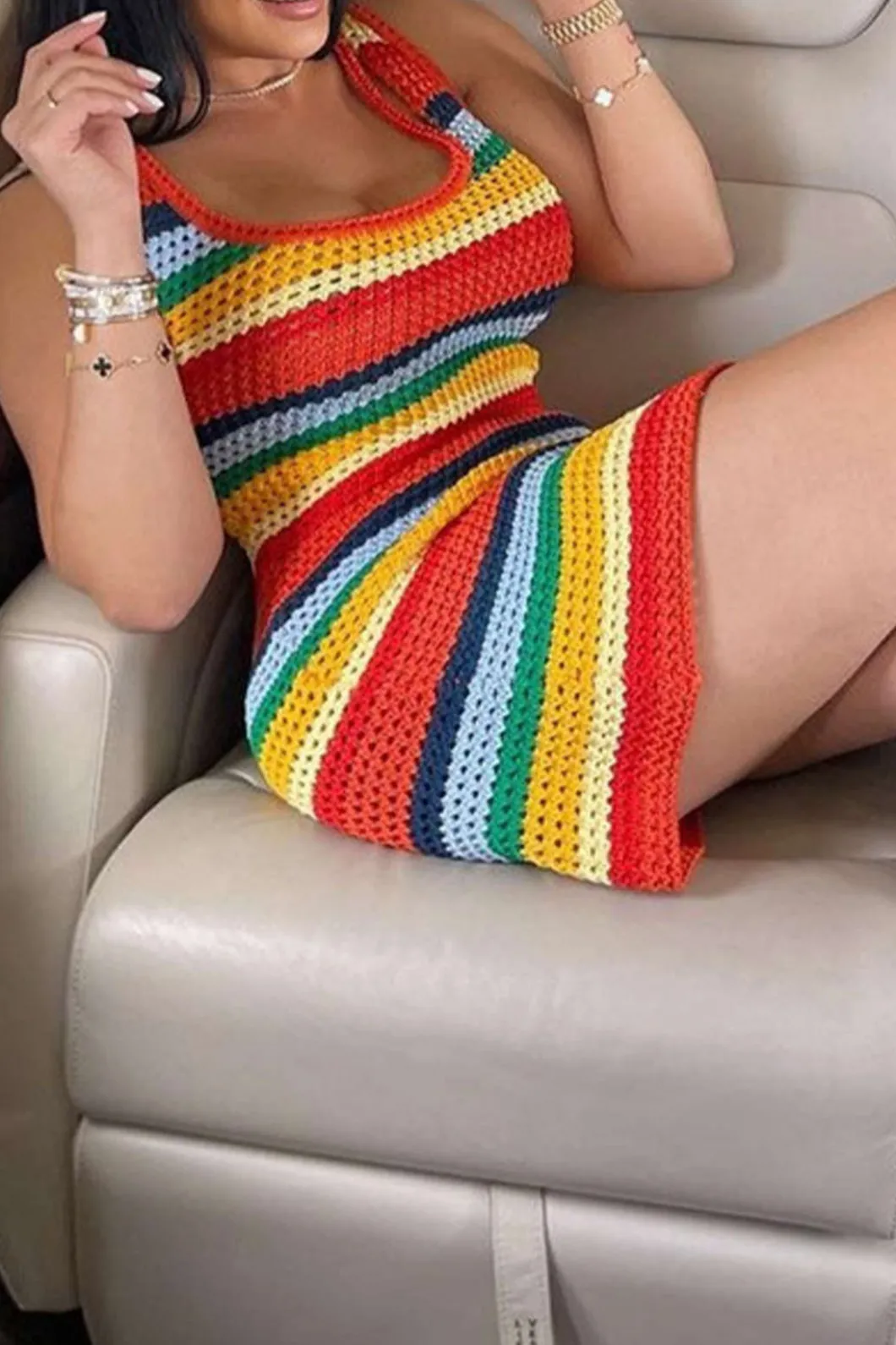 Contrast Hollow Out Tank Mini Dress>MICAS Discount