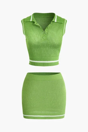 Contrast Hollow Out Tank Top And Mini Skirt Set>MICAS Online