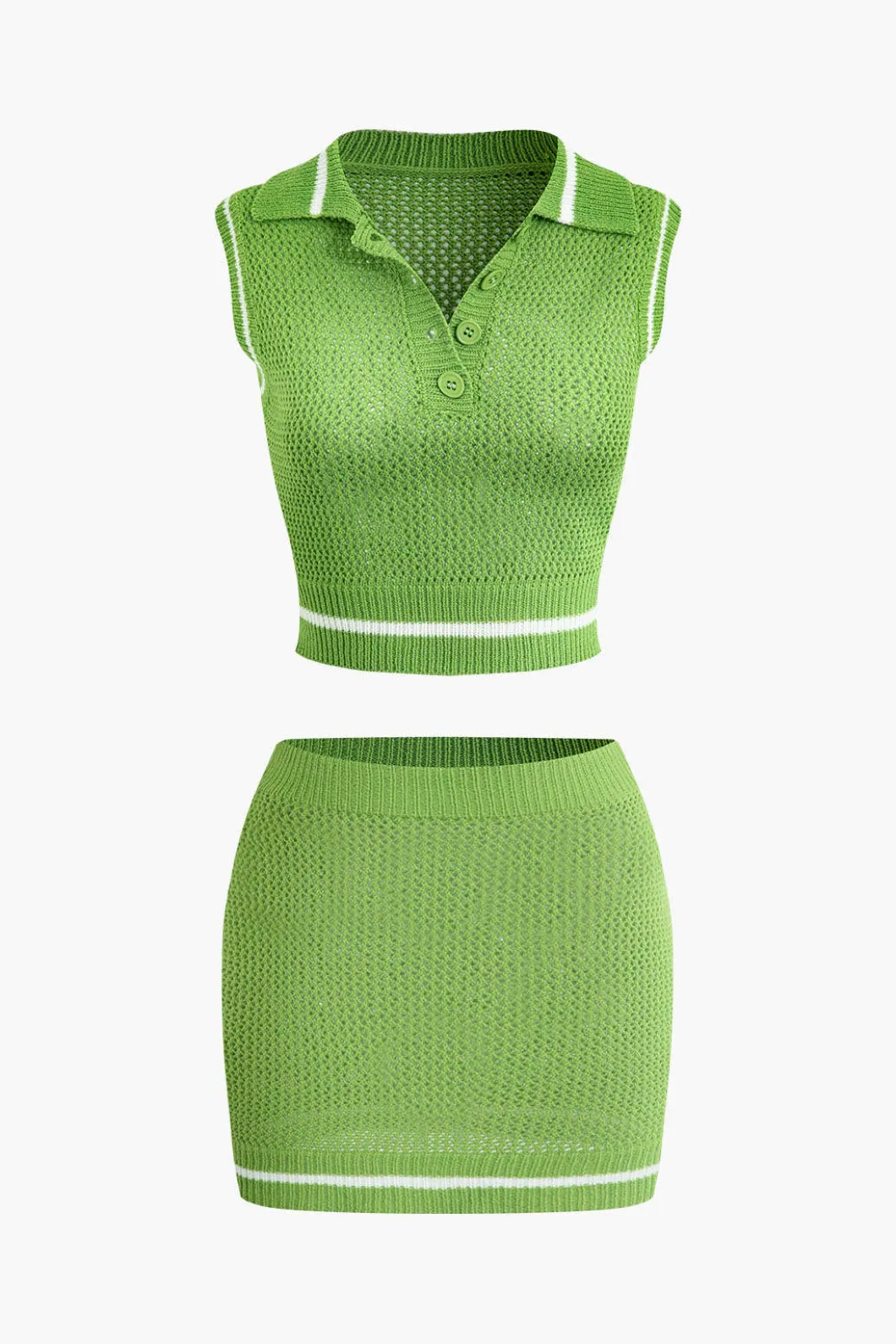 Contrast Hollow Out Tank Top And Mini Skirt Set>MICAS Online