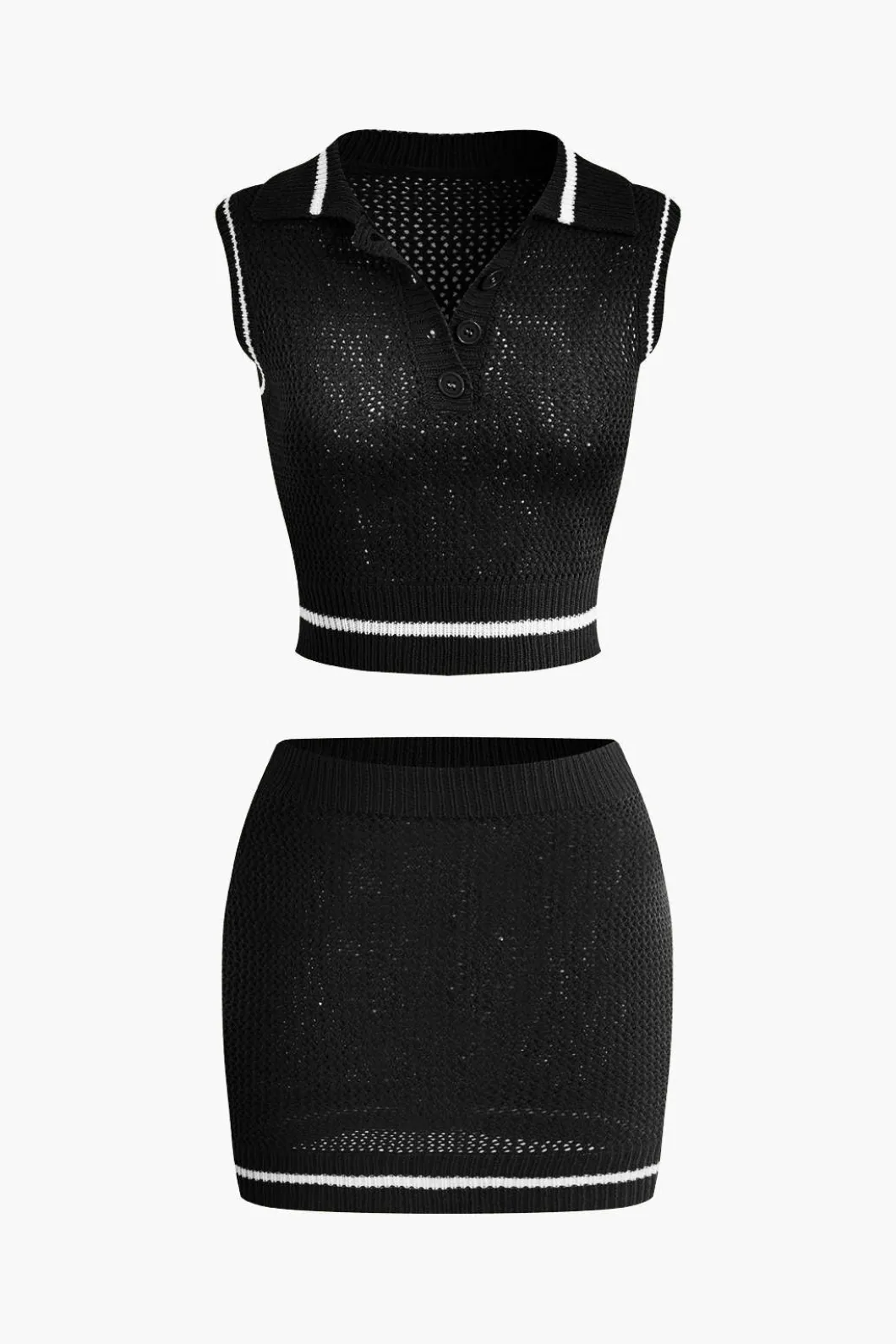 Contrast Hollow Out Tank Top And Mini Skirt Set>MICAS Online