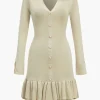 Contrast Knit Bowknot Back Pleated Mini Dress>MICAS Clearance