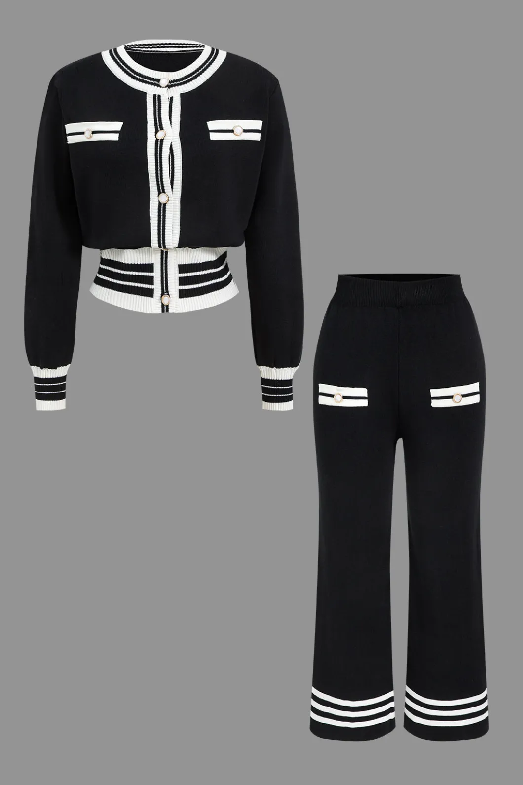 Contrast Knit Button Top And Pants Set>MICAS New