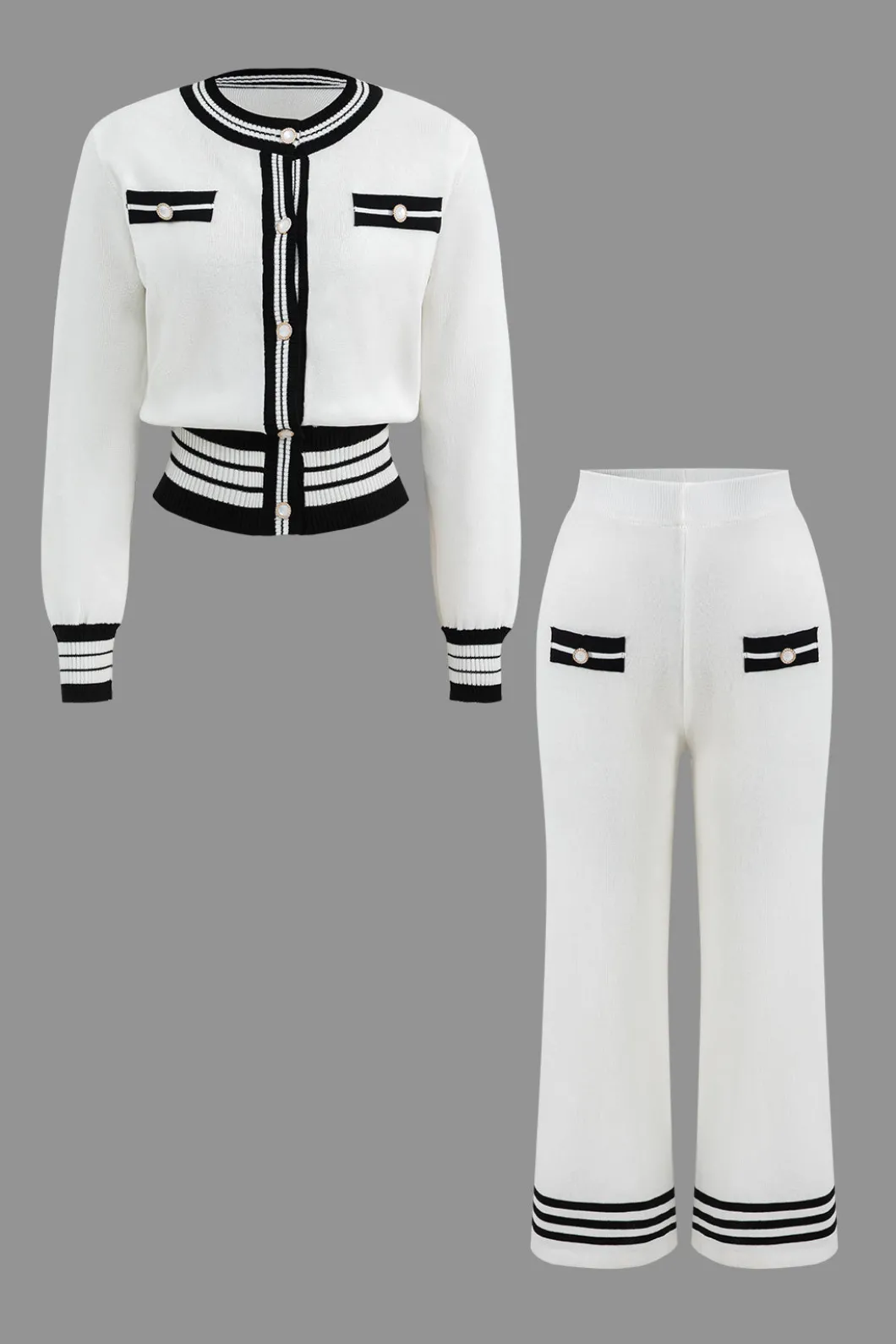 Contrast Knit Button Top And Pants Set>MICAS New