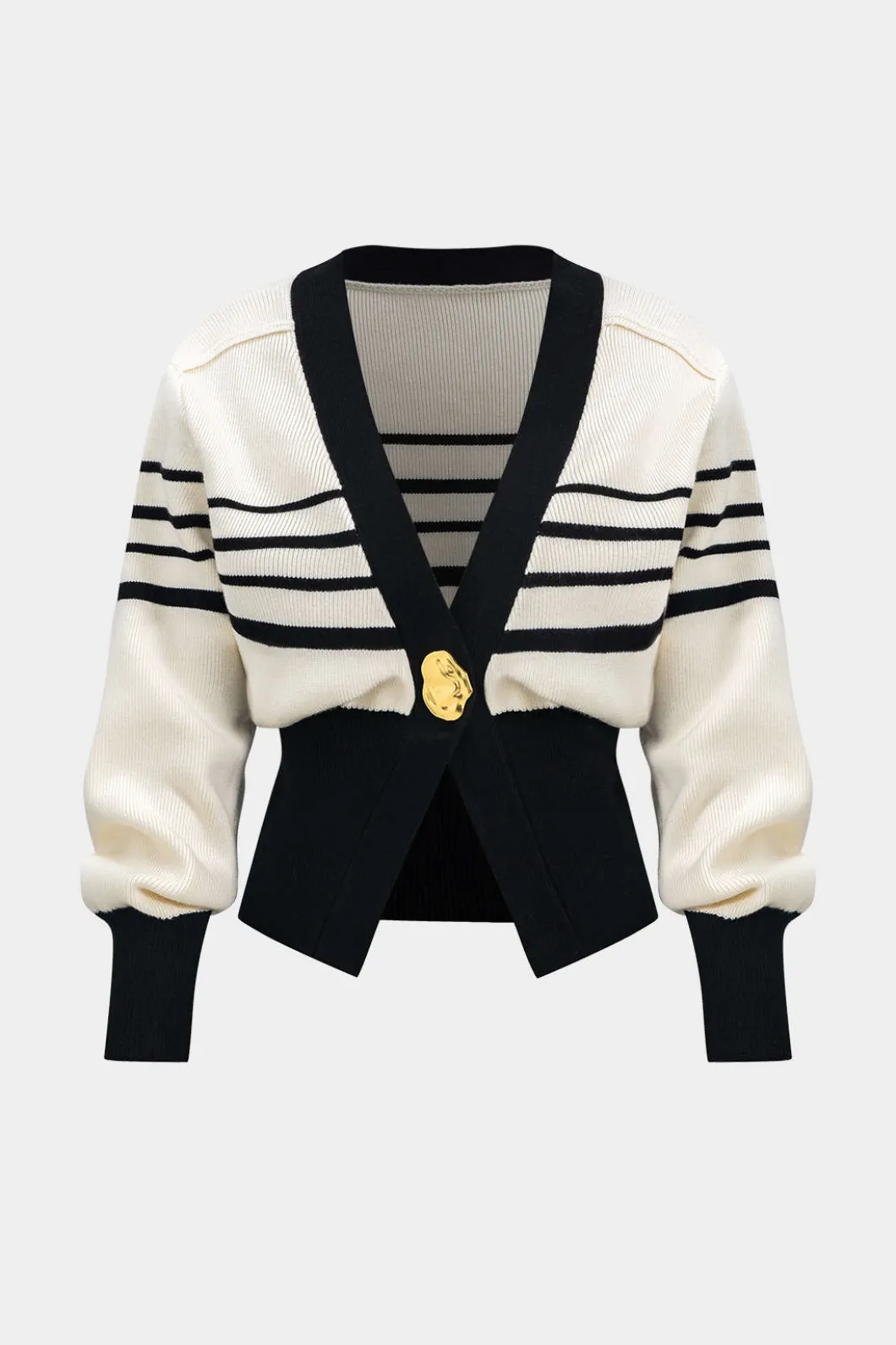 Contrast Knit Metallic Button Cardigan>MICAS New