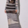 Contrast Long Sleeve Round Neck Open Knit Maxi Dress>MICAS New