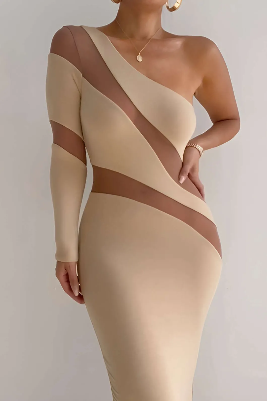 Contrast Mesh Patchwork Maxi Dress>MICAS Best