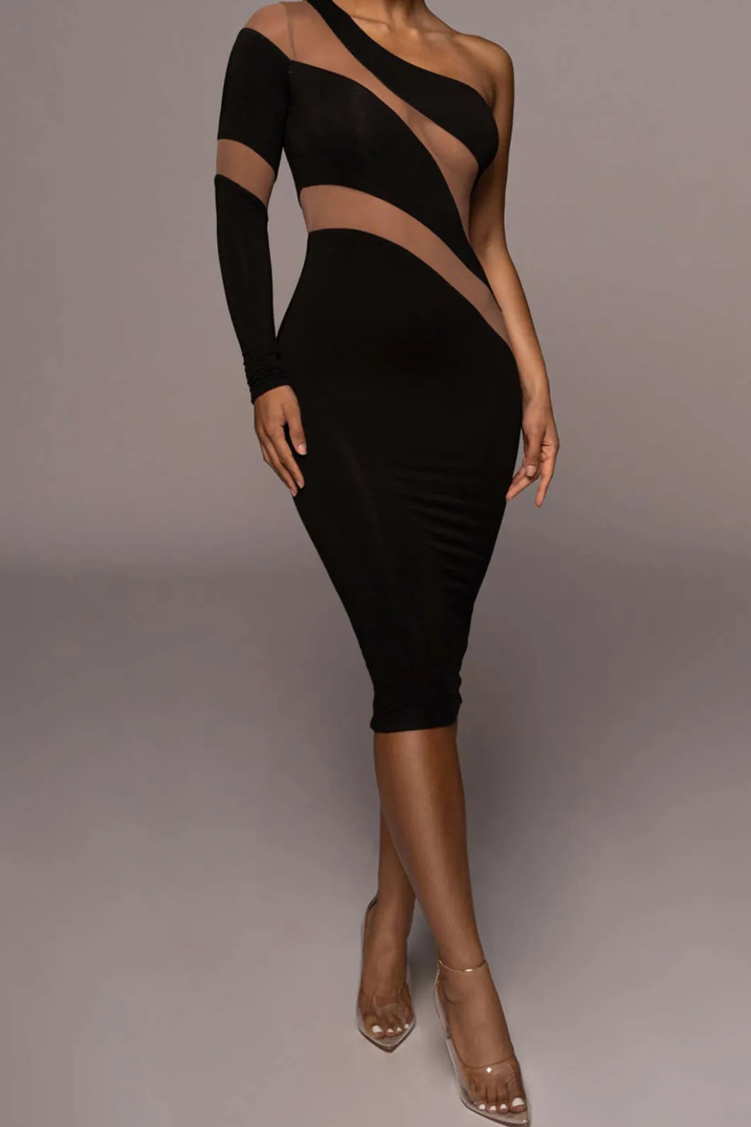 Contrast Mesh Patchwork Maxi Dress>MICAS Best