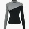 Contrast Mock Neck Long-Sleeve Top>MICAS New
