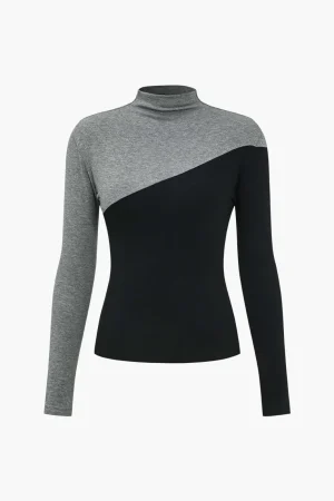 Contrast Mock Neck Long-Sleeve Top>MICAS New