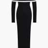 Contrast Off Shoulder Long Sleeve Maxi Dress>MICAS Fashion
