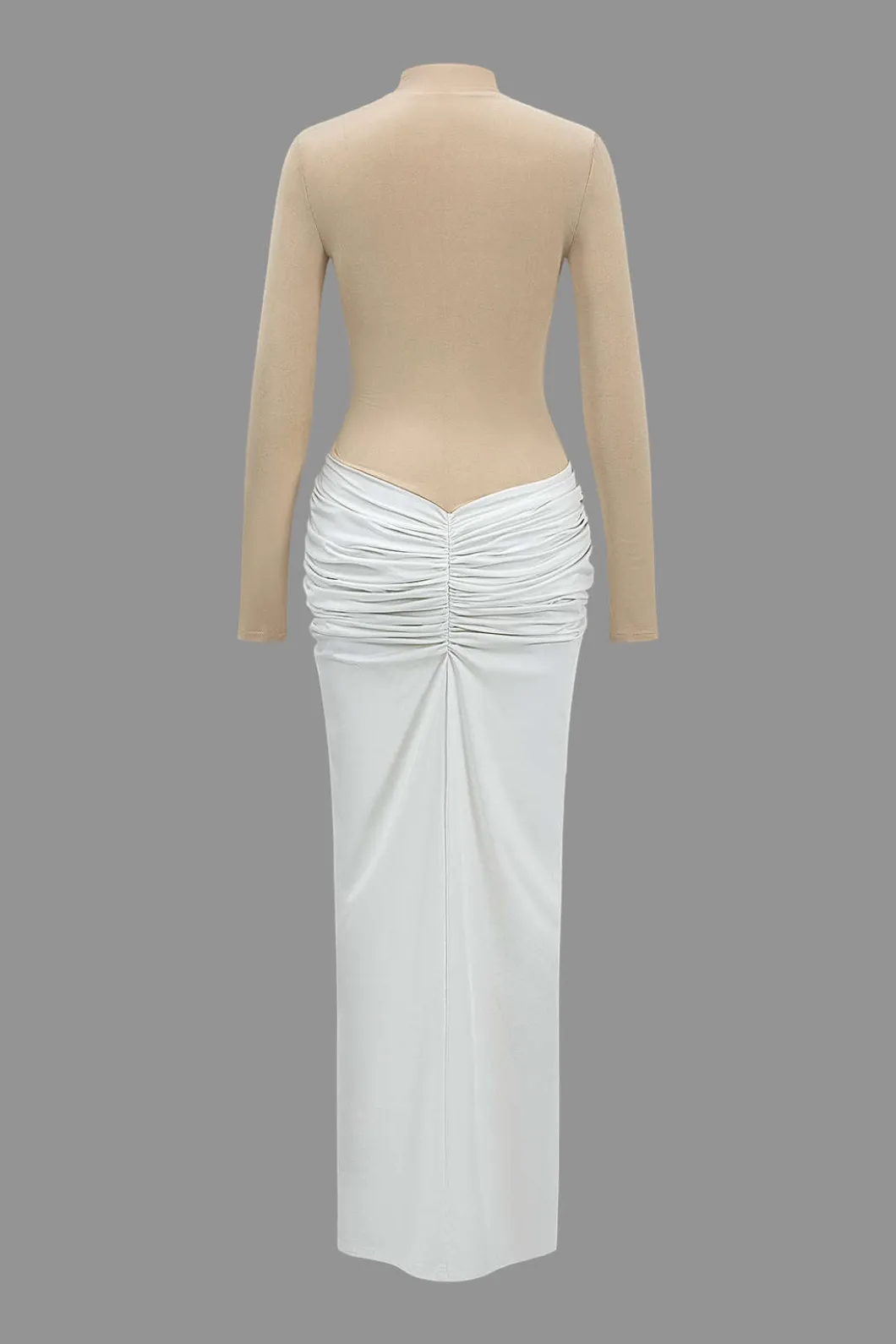 Contrast Patchwork Ruched Long Sleeve Maxi Dress>MICAS Best