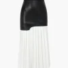 Contrast Pleated Faux Leather Midi Skirt>MICAS Discount