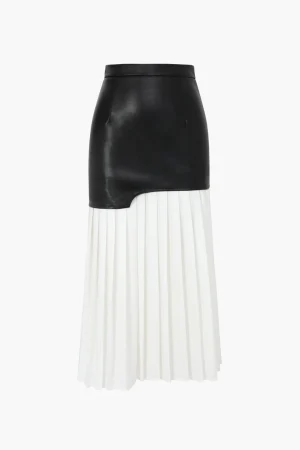 Contrast Pleated Faux Leather Midi Skirt>MICAS Discount