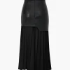 Contrast Pleated Faux Leather Midi Skirt>MICAS Discount