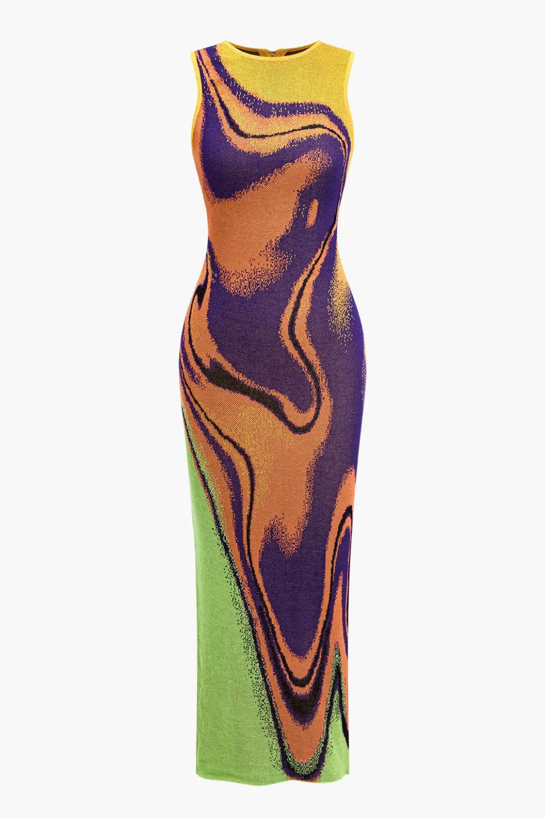 Contrast Print Knit Zipper Back Dress>MICAS Discount