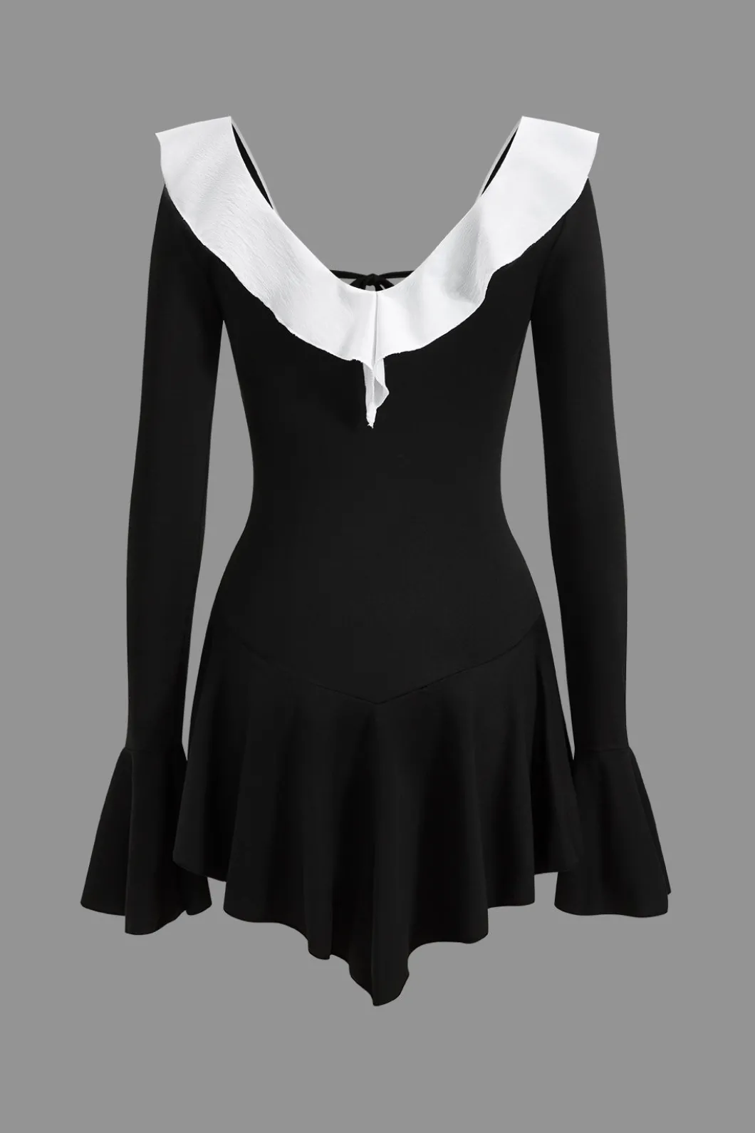 Contrast Ruffle Neck Tie Front Bell Sleeve Mini Dress>MICAS Outlet