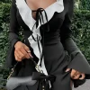 Contrast Ruffle Neck Tie Front Bell Sleeve Mini Dress>MICAS Outlet