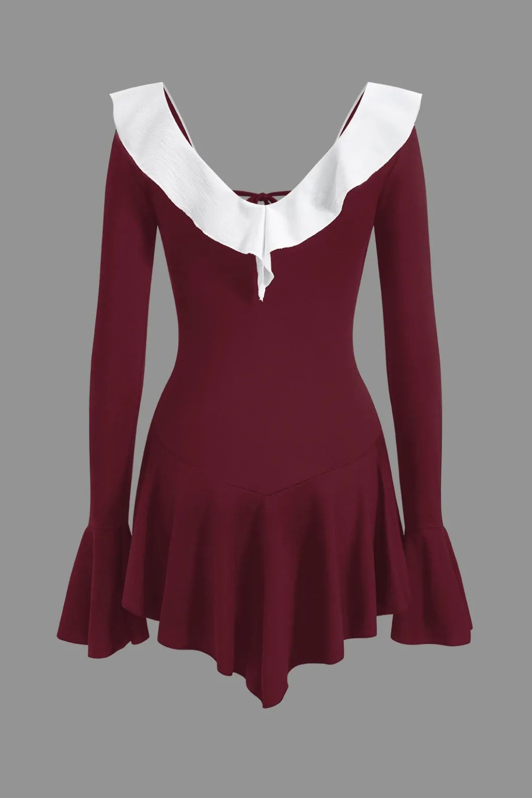 Contrast Ruffle Neck Tie Front Bell Sleeve Mini Dress>MICAS Outlet