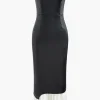 Contrast Strapless Faux Leather Pleated Midi Dress>MICAS Sale
