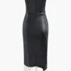 Contrast Strapless Faux Leather Pleated Midi Dress>MICAS Sale