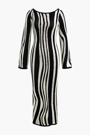 Contrast Stripe Round Neck Knit Maxi Dress>MICAS Sale