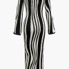 Contrast Stripe Round Neck Knit Maxi Dress>MICAS Sale