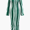 Contrast Stripe Round Neck Knit Maxi Dress>MICAS Sale