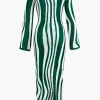 Contrast Stripe Round Neck Knit Maxi Dress>MICAS Sale