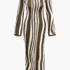 Contrast Stripe Round Neck Knit Maxi Dress>MICAS Sale