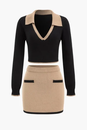 Contrast Sweater And Skirt Set>MICAS Online
