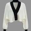 Contrast Sweater Button Cropped Cardigan And Slip Dress Set>MICAS Hot