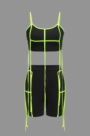 Contrast Tie Crop Cami Top And Shorts Set>MICAS Hot