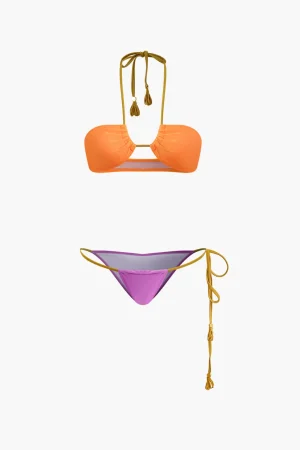Contrast Tie Halter Bikini Set>MICAS Online