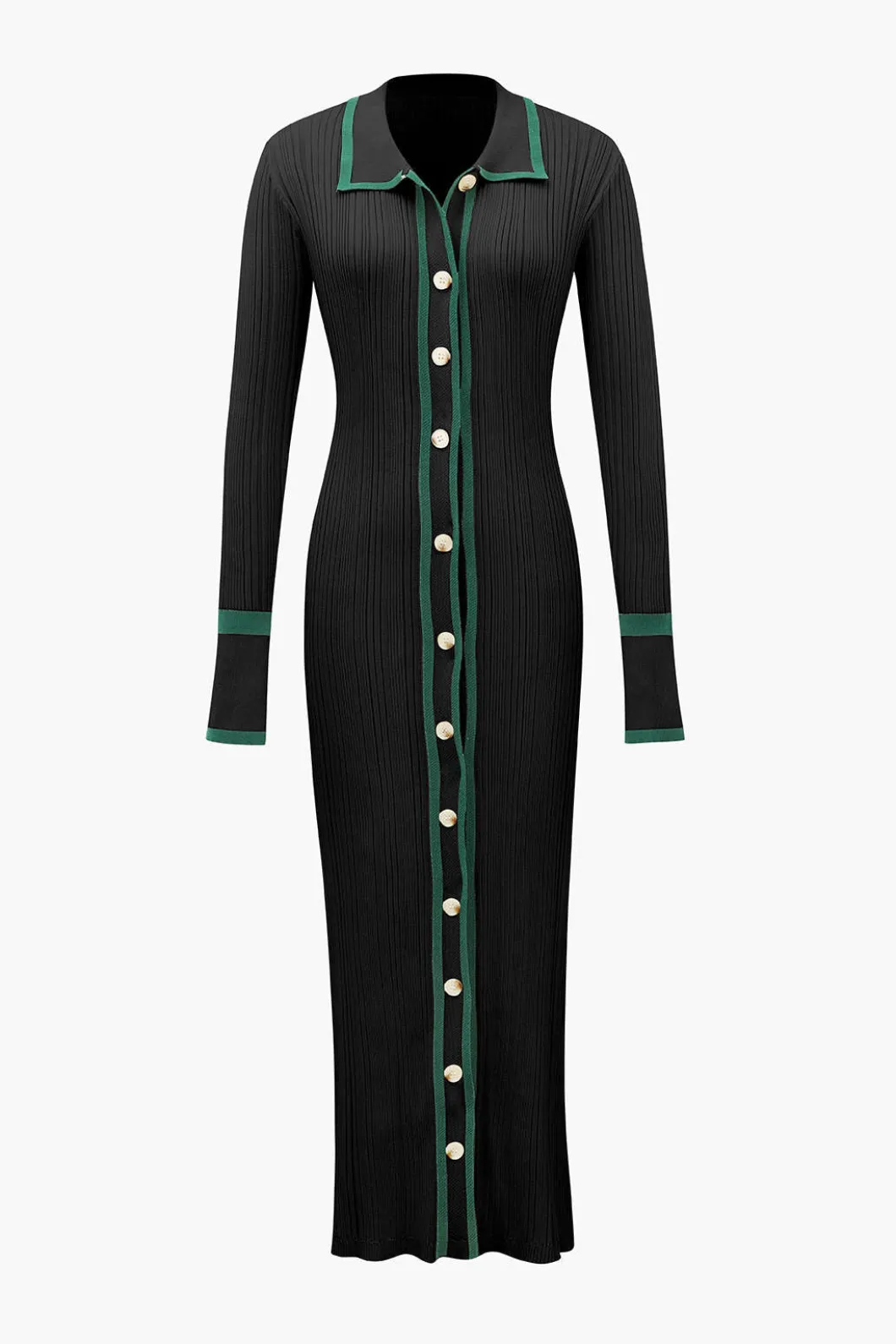 Contrast Trim Button Down Knitted Dress>MICAS Hot