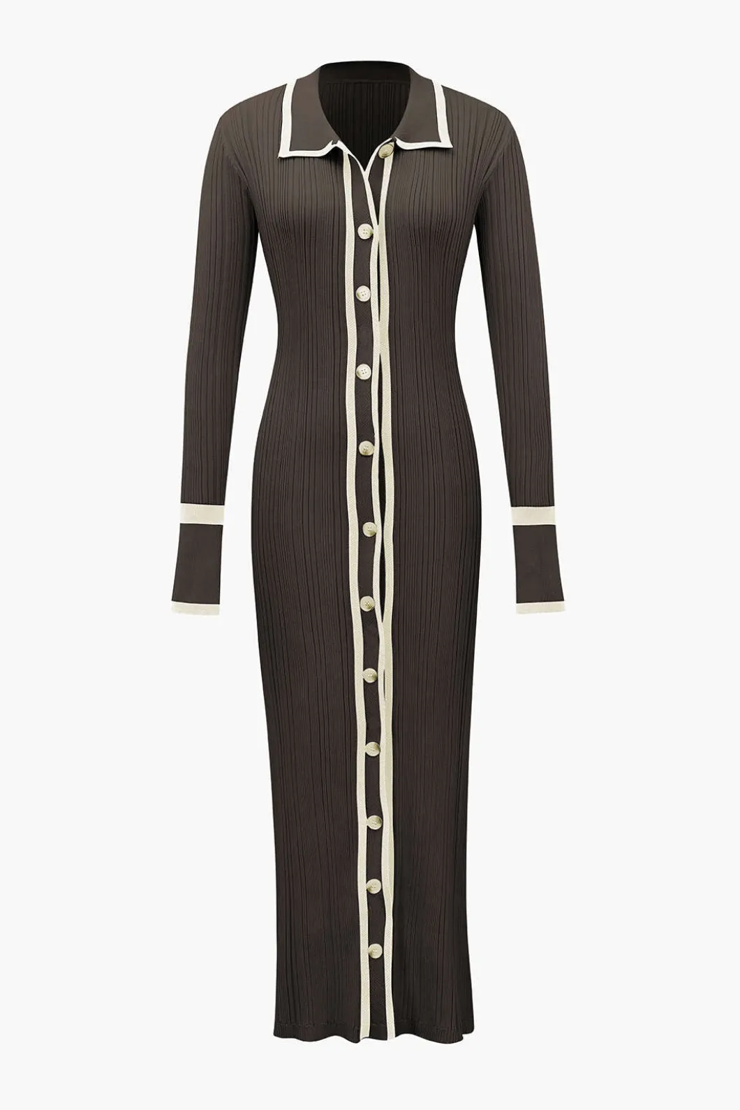 Contrast Trim Button Down Knitted Dress>MICAS Hot