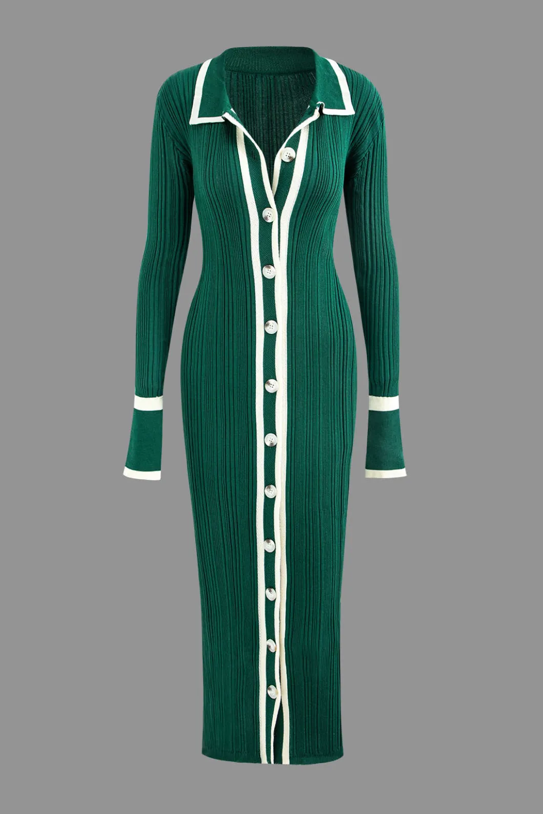 Contrast Trim Button Down Knitted Dress>MICAS Hot