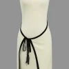 Contrast Trim Knit Tie Front Strapless Mini Dress>MICAS New