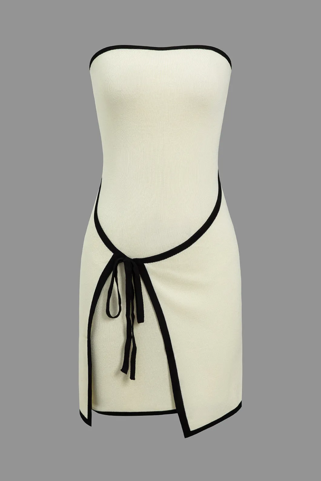 Contrast Trim Knit Tie Front Strapless Mini Dress>MICAS New